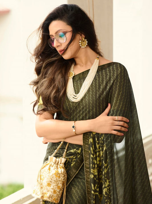 Vsaree Mehendi Rangoli Silk Printed And Banglori Saree With Heavy Rich Pallu