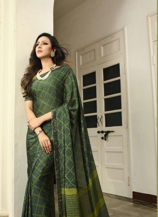 Vsaree Parrot Rangoli Silk Printed And Banglori Saree With Heavy Rich Pallu