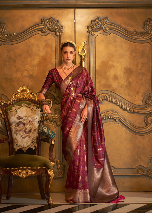 Designer Party Wear Golden Zari Weaving Overall Butti Design Satin Silk Saree With Heavy Blouse