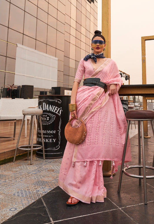 Designer Copper Zari Weaving Overall Butti Design Banarasi Cotton Silk Saree With Heavy Blouse