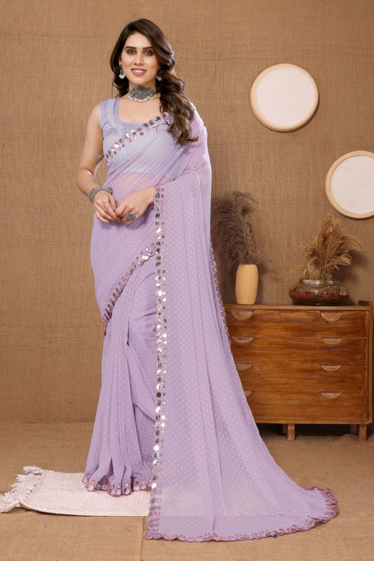 Vsaree Lavender Banglori Plain Saree And Mirror Less Border With Banglory Blouse And Pallu