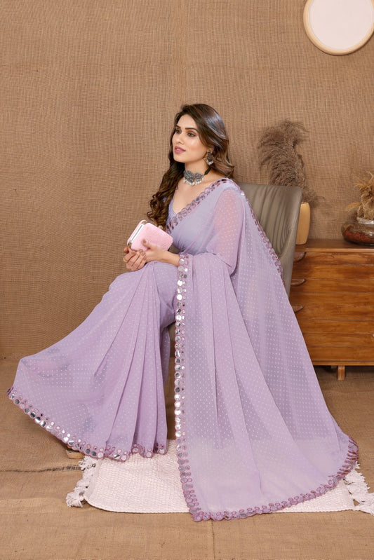 Vsaree Lavender Banglori Plain Saree And Mirror Less Border With Banglory Blouse And Pallu
