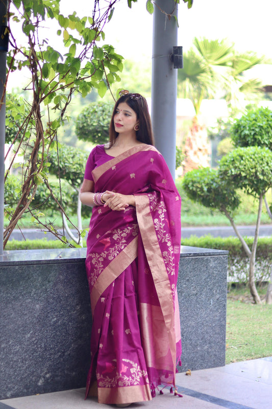 Vsaree Purple Silk Saree With traditional Jamdani type weaving border And Blouse