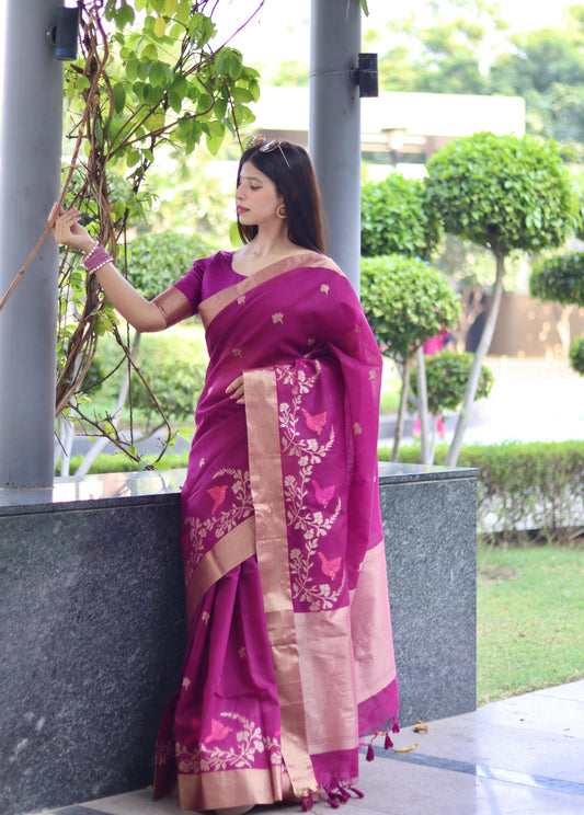 Vsaree Purple Silk Saree With traditional Jamdani type weaving border And Blouse