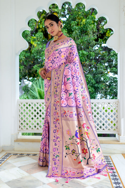 Vsaree Blue Soft Paithani Silk Saree with Rich Pallu Contras Border And Blouse Piece For Women