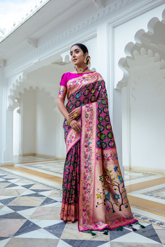 Vsaree Purple Soft Paithani Silk Saree with Rich Pallu Contras Border And Blouse Piece For Women