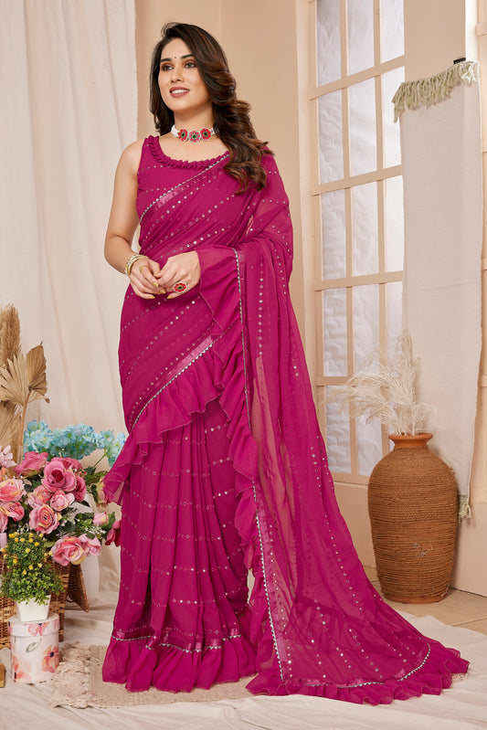 Vsaree Pink Benglory Pre-Stitched Saree And Havy Rich Pallu With Blouse piece