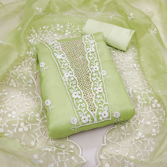 Green Organza Dress Function And Wedding Wear Emboidery Semi Stitched Matrials For Women