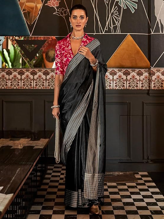 Vsaree Desingner Black Silk Saree With Heavy Rich Pallu And Blouse