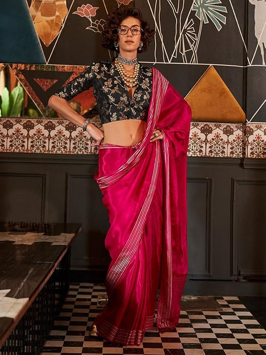 Vsaree Desingner Rani Pink Silk Saree With Heavy Rich Pallu And Blouse