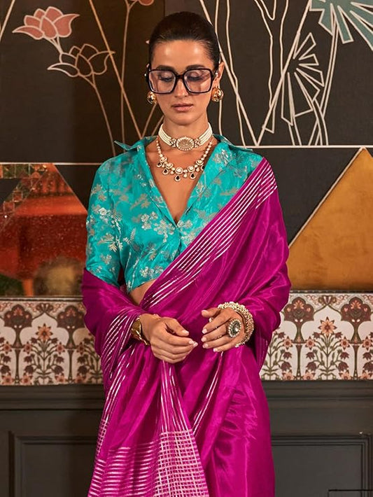 Vsaree Desingner Pink Silk Saree With Heavy Rich Pallu And Blouse