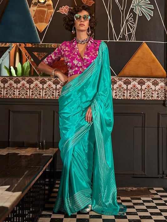 Vsaree Desingner Teal Silk Saree With Heavy Rich Pallu And Blouse