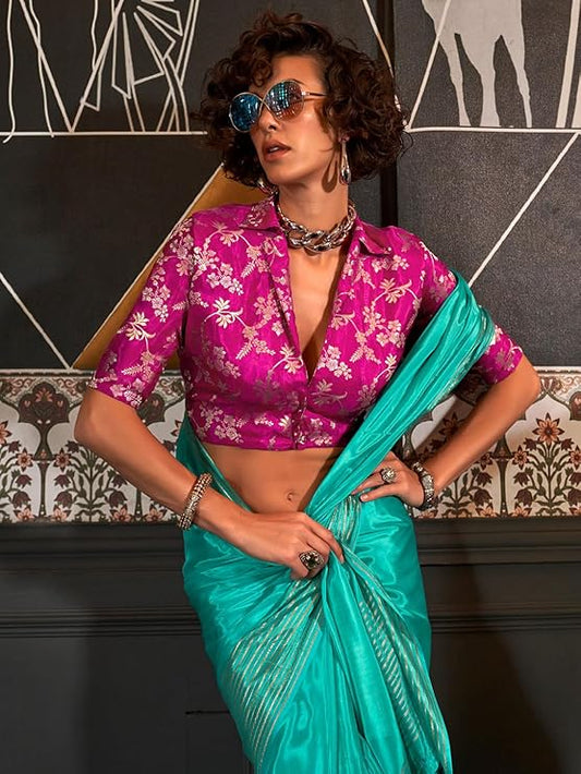 Vsaree Desingner Teal Silk Saree With Heavy Rich Pallu And Blouse