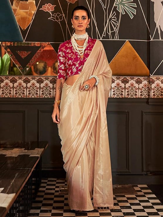 Vsaree Desingner Cream Silk Saree With Heavy Rich Pallu And Blouse