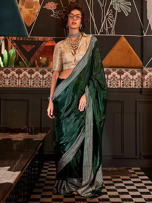 Vsaree Desingner Green Silk Saree With Heavy Rich Pallu And Blouse