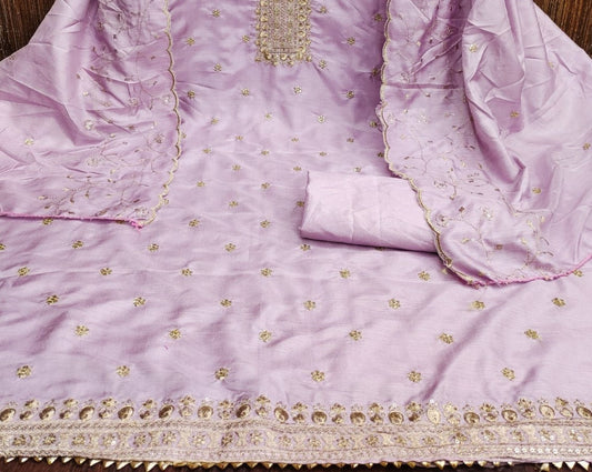 Purple Silk Dress Function And Wedding Wear Emboidery Semi Stitched Matrials For Women