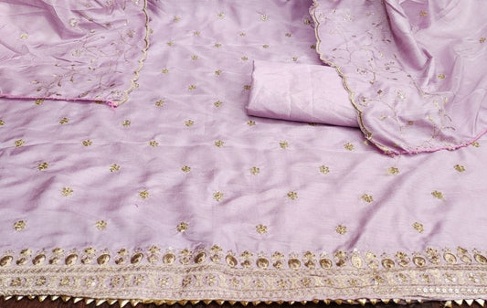 Purple Silk Dress Function And Wedding Wear Emboidery Semi Stitched Matrials For Women