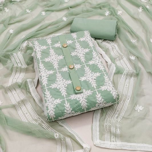 Green Georgette Dress Function And Wedding Wear Semi Stitched Matrials For Women