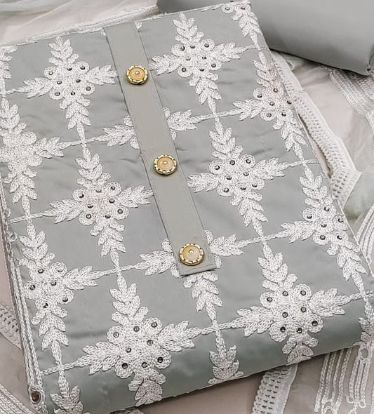 Grey Georgette Dress Function And Wedding Wear Semi Stitched Matrials For Women