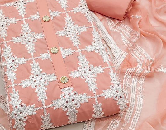 Peach Georgette Dress Function And Wedding Wear Semi Stitched Matrials For Women