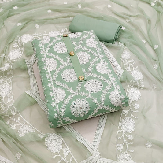 Green Georgette Dress Function And Wedding Wear Semi Stitched Matrials For Women