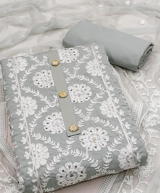 Grey Georgette Dress Function And Wedding Wear Semi Stitched Matrials For Women