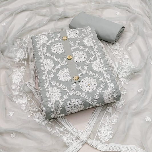 Grey Georgette Dress Function And Wedding Wear Semi Stitched Matrials For Women