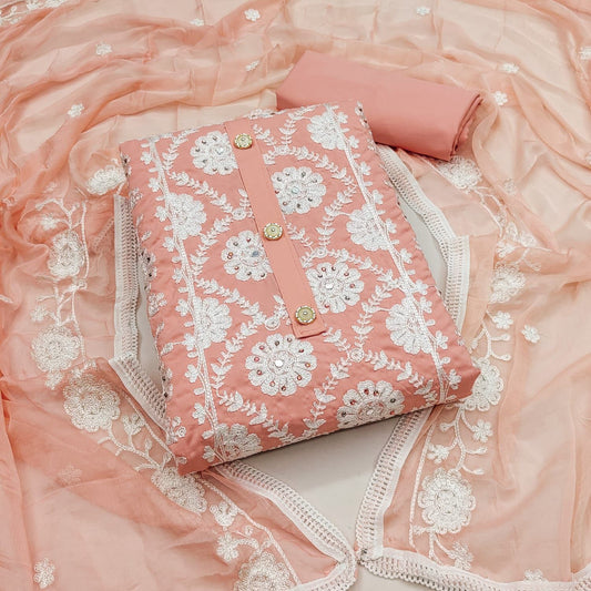 Peach Georgette Dress Function And Wedding Wear Semi Stitched Matrials For Women