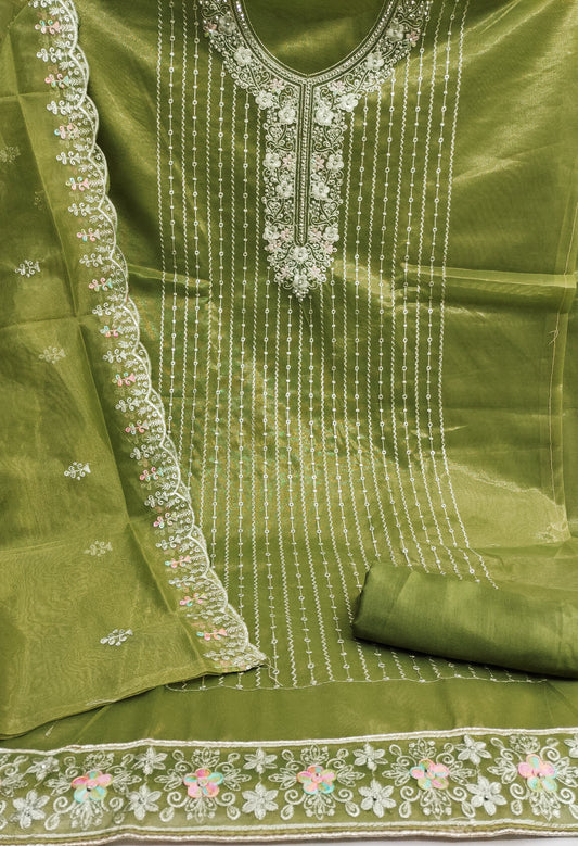 Green Viscose Dress Function And Wedding Wear Embrodary Work Semi Stitched Matrials For Women