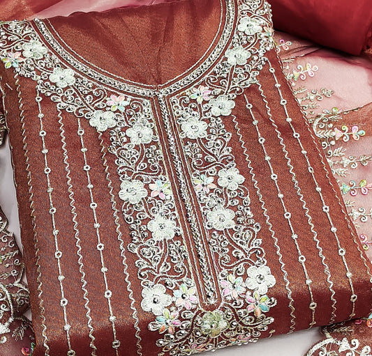 Red Viscose Dress Function And Wedding Wear Embrodary Work Semi Stitched Matrials For Women