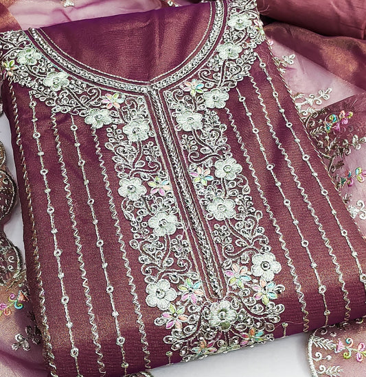 Wine Viscose Dress Function And Wedding Wear Embrodary Work Semi Stitched Matrials For Women