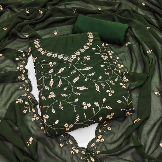 Green Faux Georgette Dress Function And Wedding Wear Embrodary Work Semi Stitched Matrials For Women )