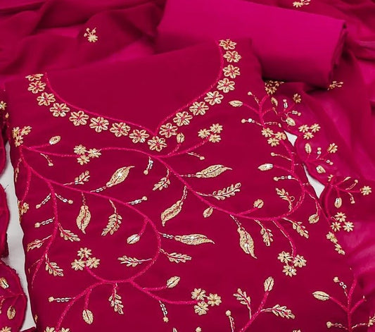 Pink Georgette Dress Function And Wedding Wear Embrodary Work Semi Stitched Matrials For Women