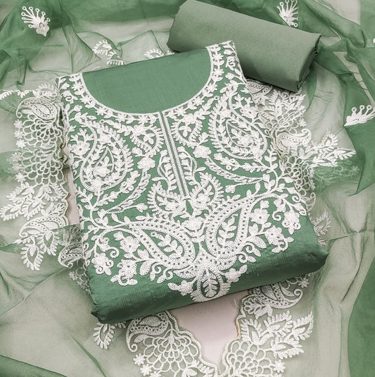 Green Cotton Dress Function And Wedding Wear Embrodary Work Semi Stitched Matrials For Women