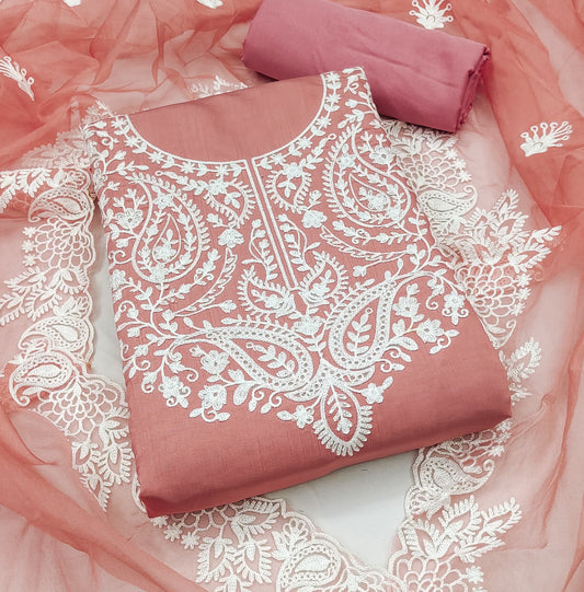 Peach Cotton Dress Function And Wedding Wear Embrodary Work Semi Stitched Matrials For Women