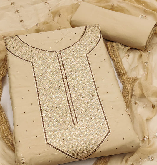 Cream Georgette Dress Function And Wedding Wear Semi Stitched Matrials For Women