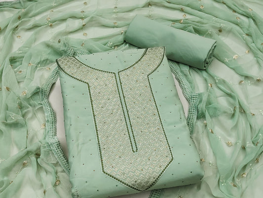 Green Georgette Dress Function And Wedding Wear Semi Stitched Matrials For Women