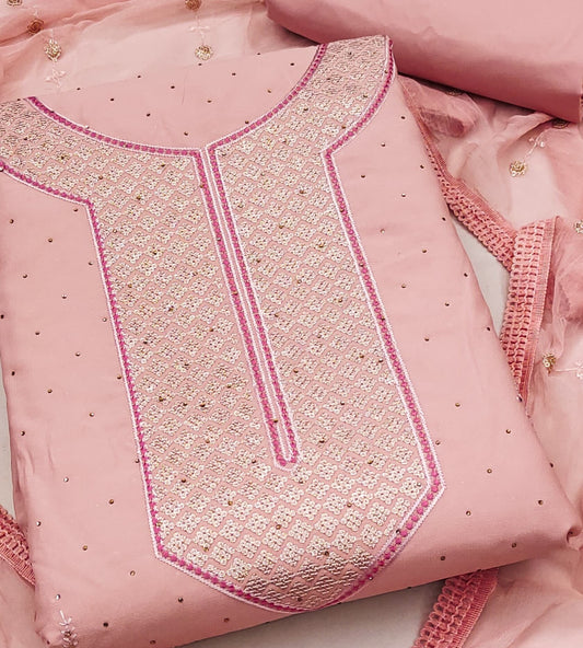 Peach Georgette Dress Function And Wedding Wear Semi Stitched Matrials For Women