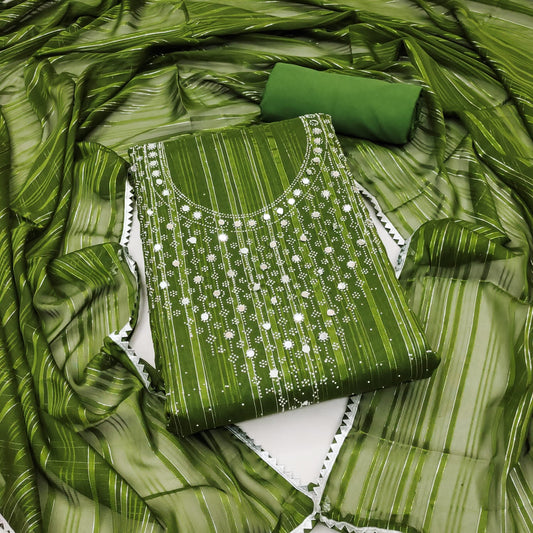 Green Faux Georgette Dress Function And Wedding Wear Diamond Work Semi Stitched Matrials For Women