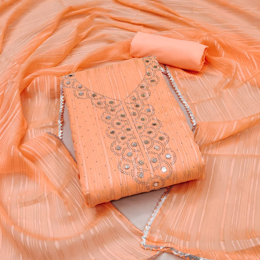 Light Orange Faux Georgette Dress Function And Wedding Wear Diamond Work Semi Stitched Matrials For Women