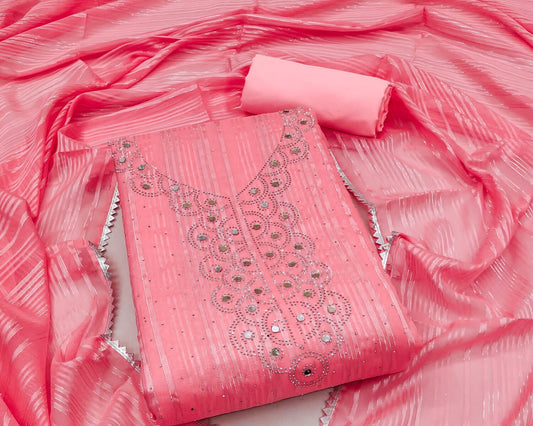 Pink Faux Georgette Dress Function And Wedding Wear Diamond Work Semi Stitched Matrials For Women