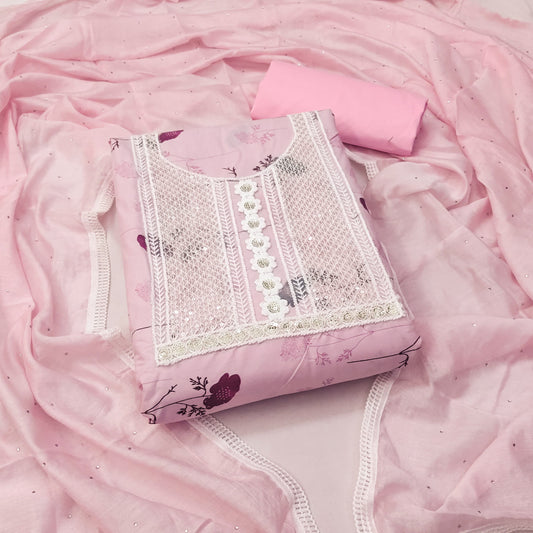 Pink Cotton Printed Dress Function And Wedding Wear Printed Work Semi Stitched Matrials For Women