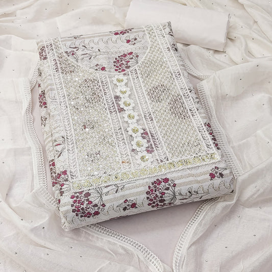 Pink Cotton Printed Dress Function And Wedding Wear Printed Work Semi Stitched Matrials For Women