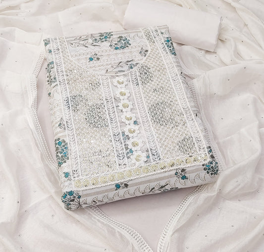 Teal Cotton Printed Dress Function And Wedding Wear Printed Work Semi Stitched Matrials For Women