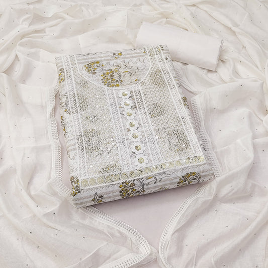 Yellow Cotton Printed Dress Function And Wedding Wear Printed Work Semi Stitched Matrials For Women