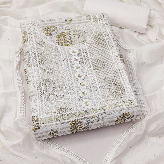 Yellow Cotton Printed Dress Function And Wedding Wear Printed Work Semi Stitched Matrials For Women