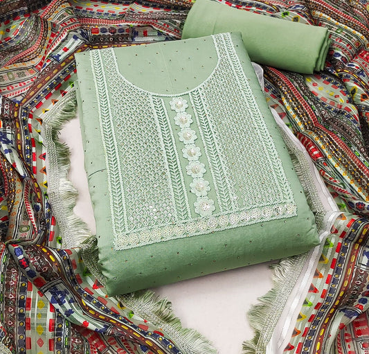 Green Faux Georgette Dress Wedding Wear Diamond Work Semi Stitched Matrials For Women