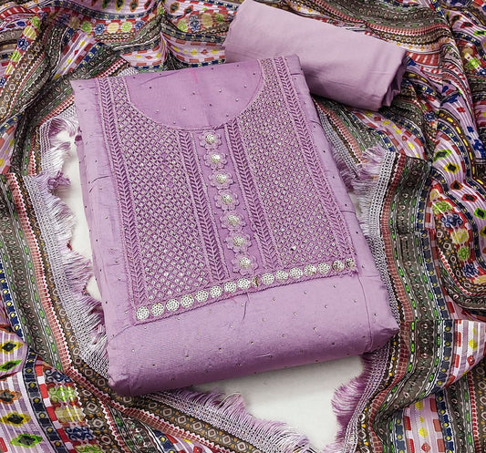 Purple Faux Georgette Dress Wedding Wear Diamond Work Semi Stitched Matrials For Women