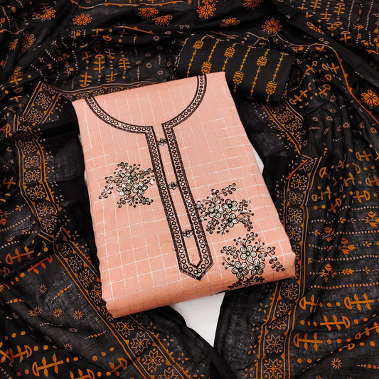 Peach Cotton Printed Dress Function Wear Printed Work Semi Stitched Matrials For Women