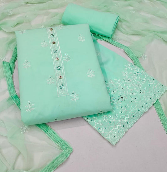 Green Georgette Dress Function And Wedding Wear Semi Stitched Matrials For Women